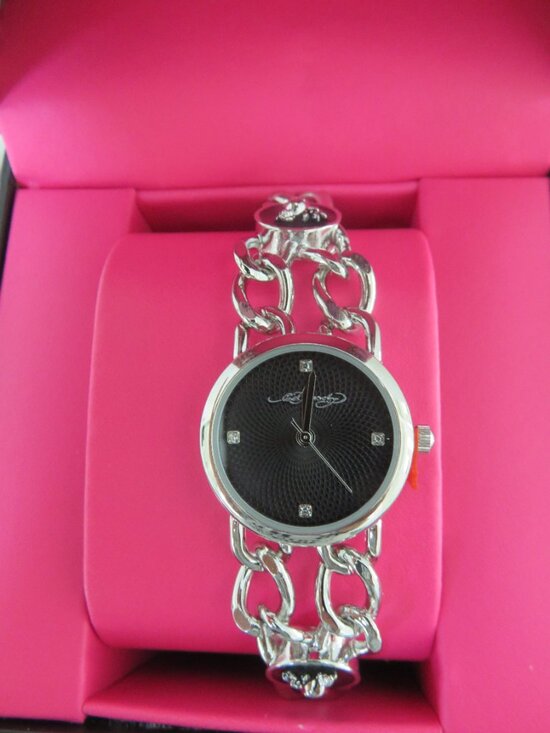 (#140) Ed Hardy Women’s Silver Watch Chain Link Band With Skull Wings Black Dial main image 5
